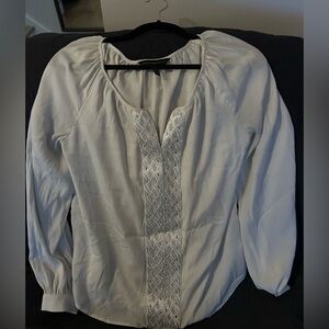 White House Black Market Cream Blouse with Lace Accent